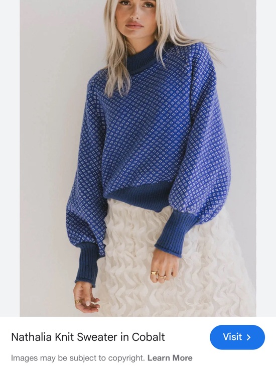 Bohme Sweaters - bohme Cobalt Blue Patterned Turtleneck Sweater